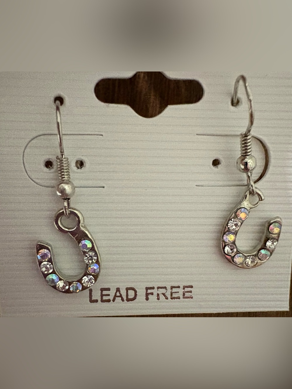 Faux Crystal Horseshoe Drop Earrings - Silver Tone
